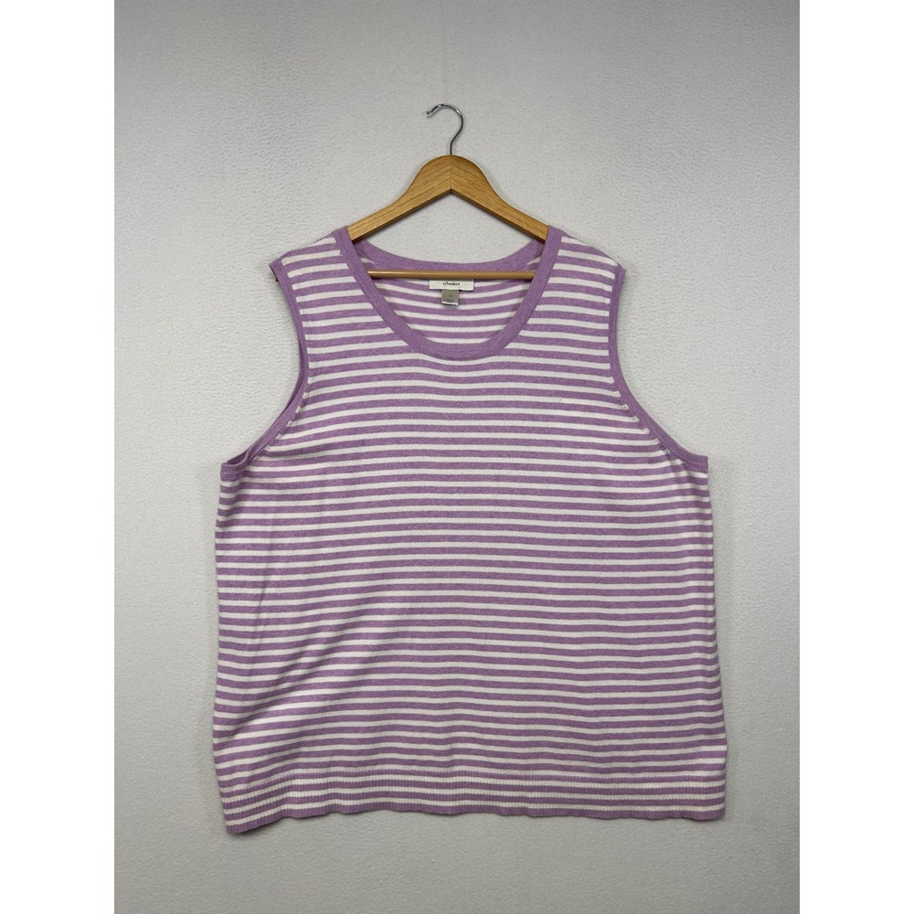 Preppy Nautical CJ Banks Womens 3X Purple White Striped Knit Sweater Vest Tank
